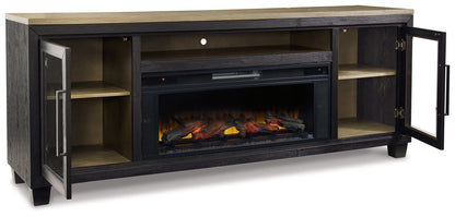 Foyland - Black / Brown - 83" TV Stand With Electric Infrared Fireplace Insert