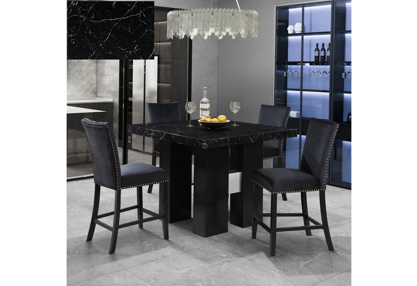 D04 - 7 Piece Dining Room Set (Black Bar Table And 6 Bar Stools) - Black