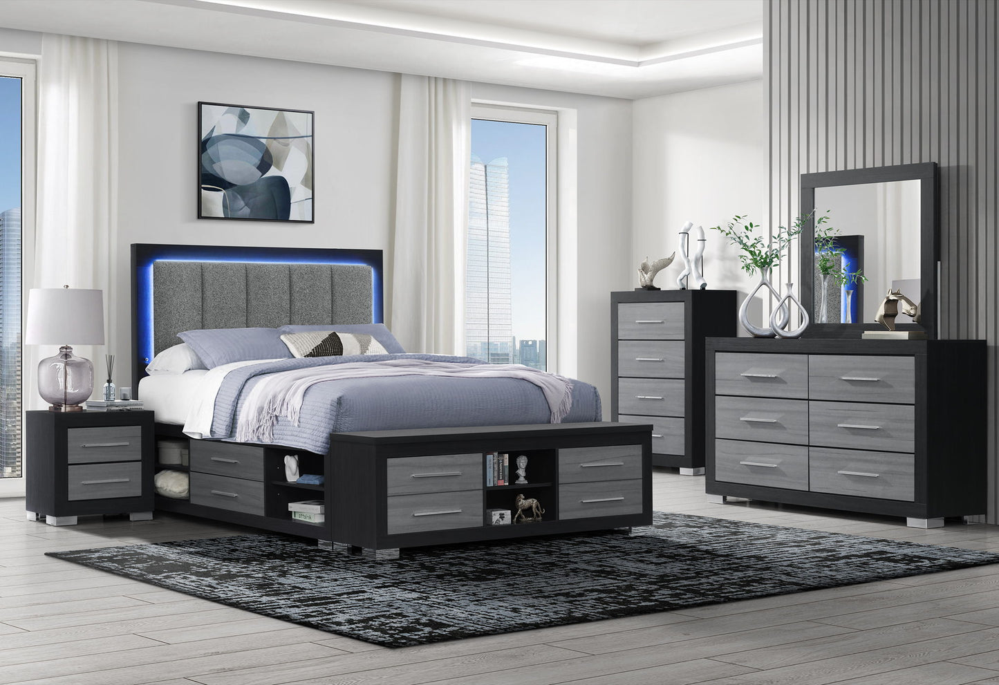 Emma - 5 Piece King Bedroom Set - Black / Gray