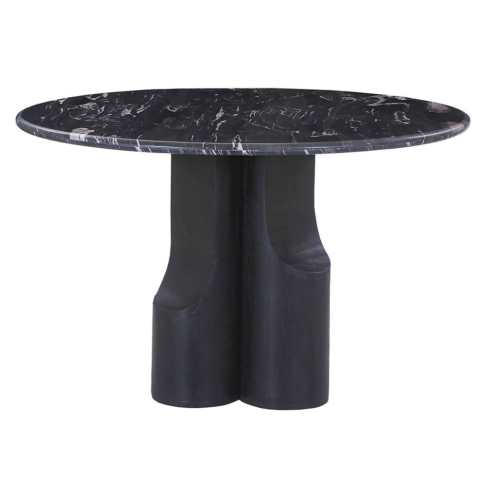 Kinton - Round Dining Table With Natural Marble Top - Black