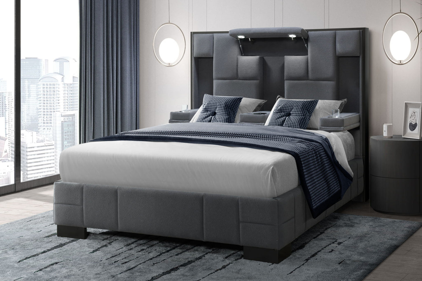 Oscar - Queen Bed Without Wood Trim - Dark Gray