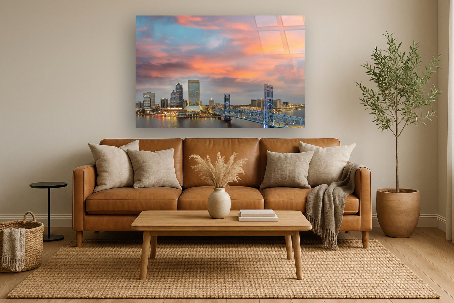 Temp Glass With Foil - Jacksonville Skyline - Orange