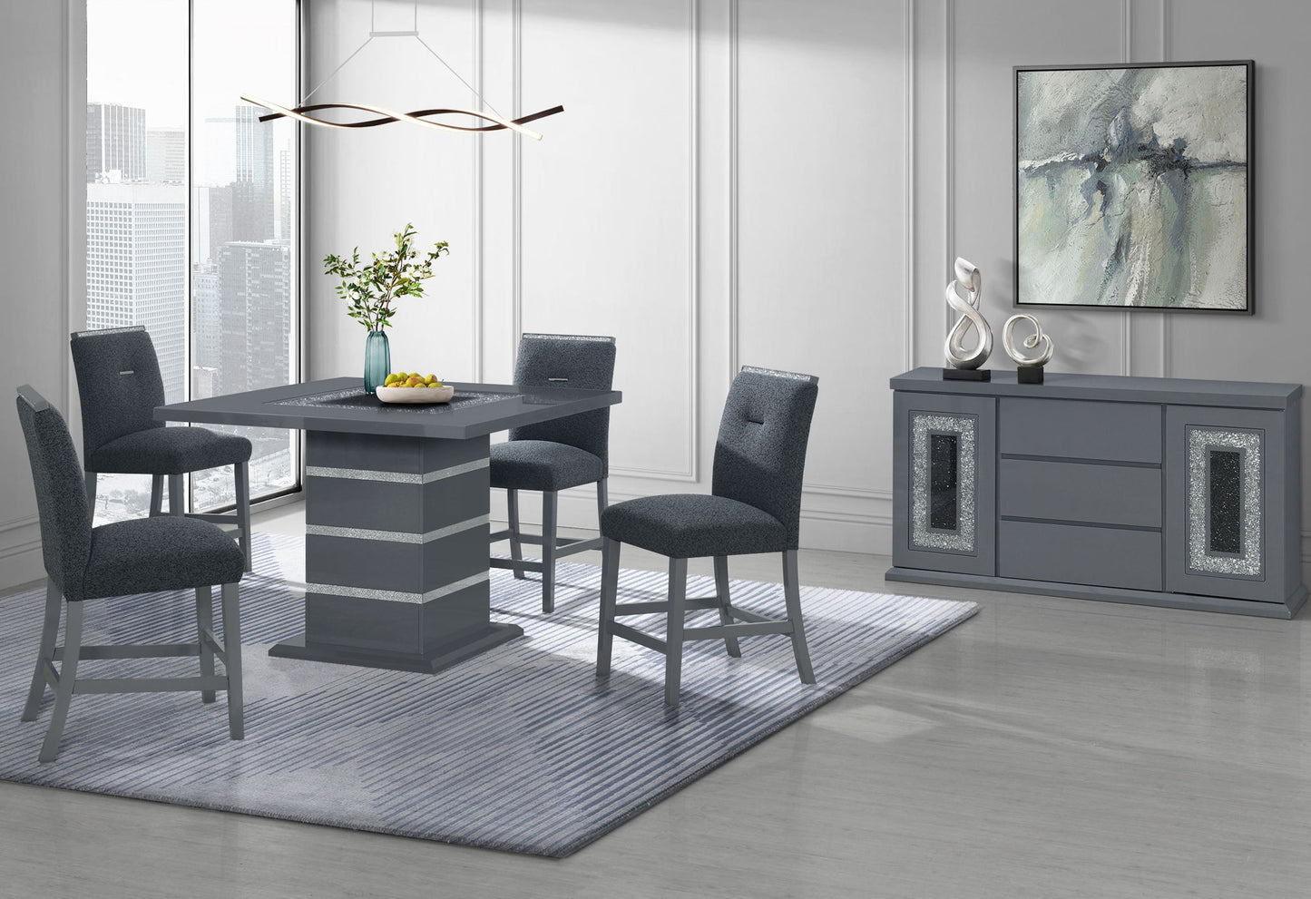 Monaco - 6 Piece Dining Room Set (Bar Table And 6 Bar Stools) - Dark Grey
