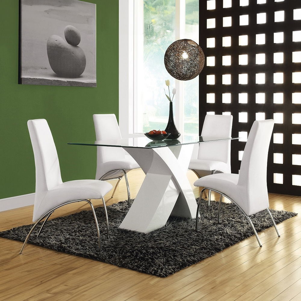 Pervis - Dining Table - Clear Glass Top & White High Gloss