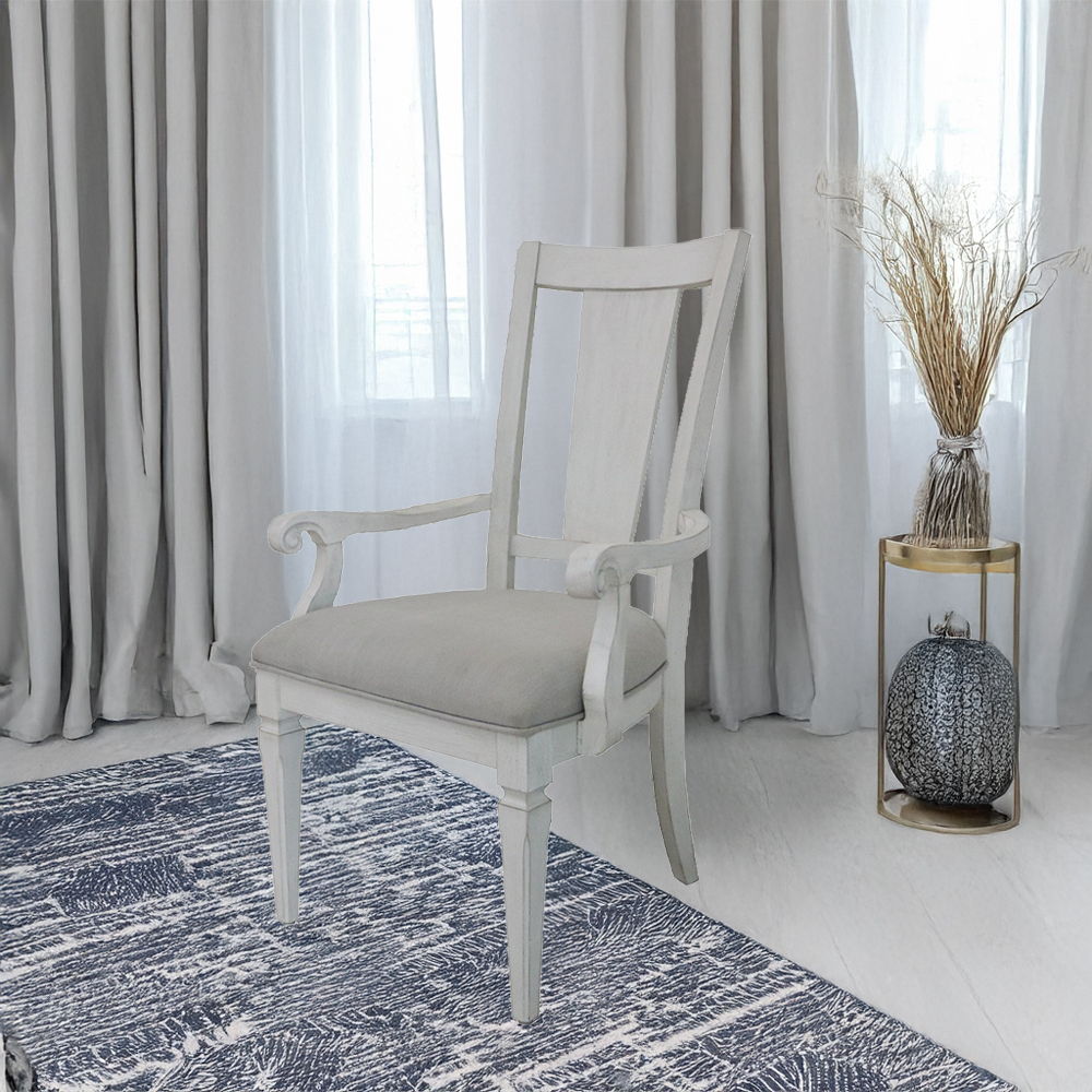 Katia - Arm Chair Set of 2) - Light Gray Linen & Weathered White