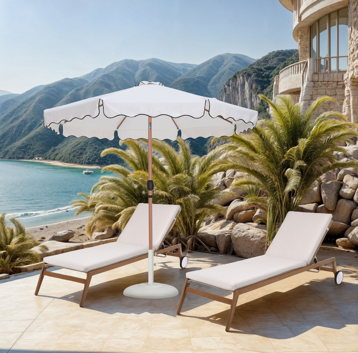 Amalfi - Patio Umbrella - White Base / Light Brown Pole