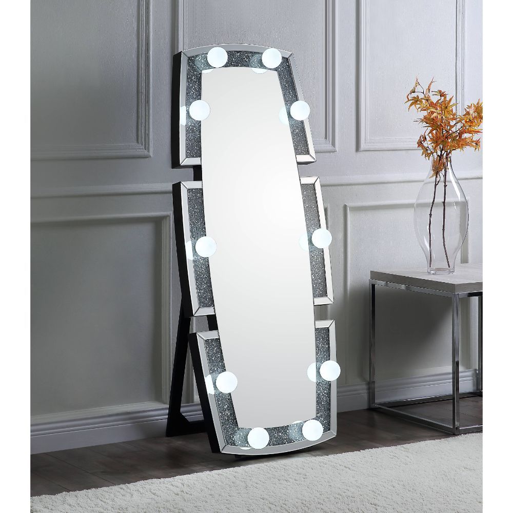 Noralie - 63" X 26" Floor Mirror With Faux Diamonds - Mirrored