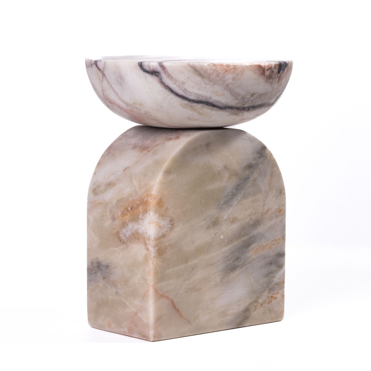 Marble Balanced Candle Holder - White Brown