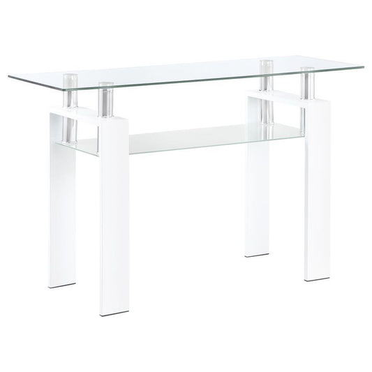 Dyer - Rectangular Glass Top Sofa Table With Shelf - White
