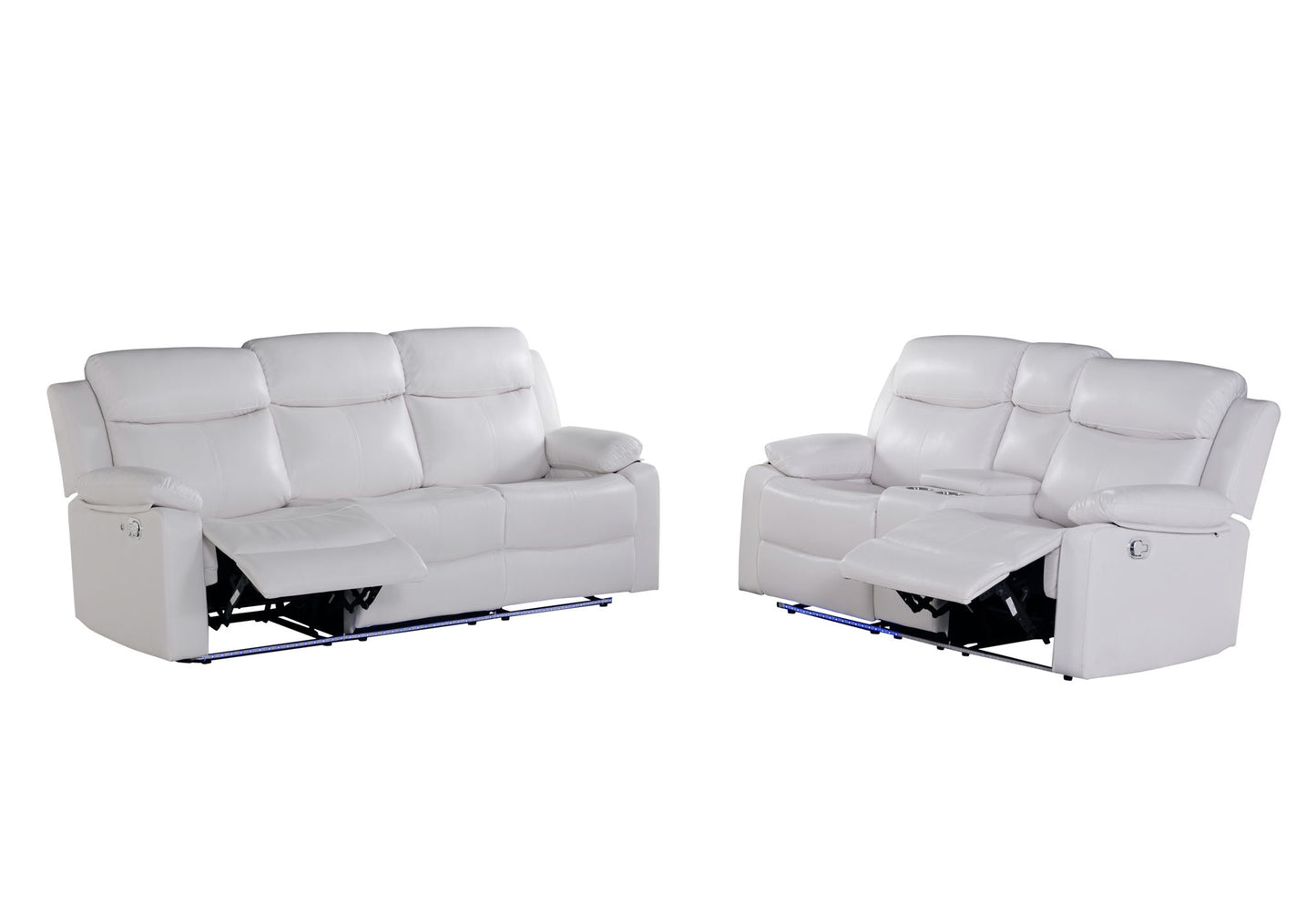 U6026 - 3 Piece Living Room Set (Reclining Sofa, Console Reclining Loveseat With Speaker, Glider Recliner With LED) - White