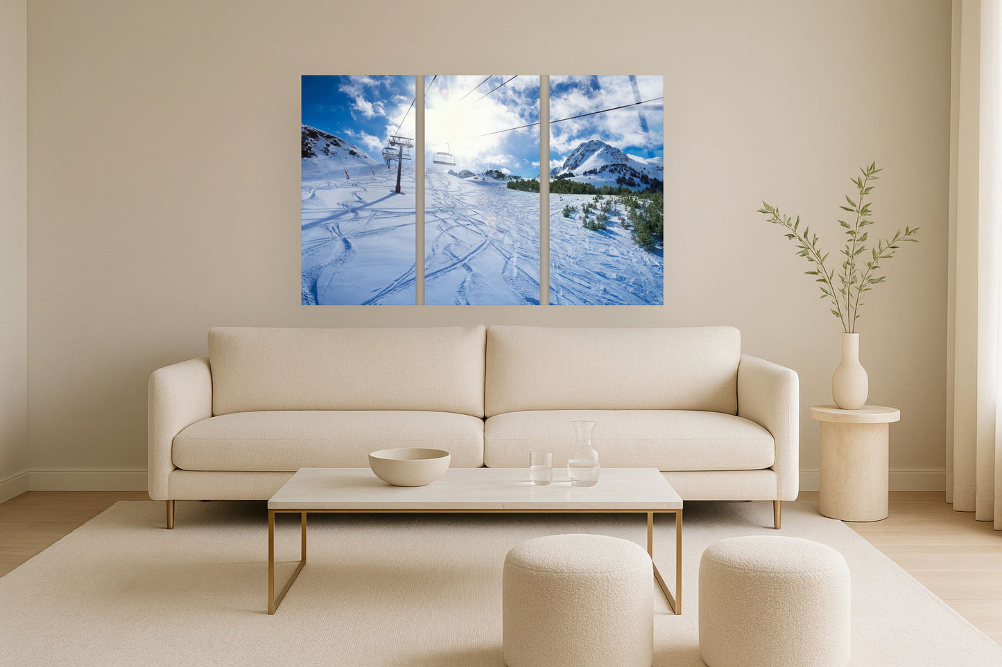 "Alpine Serenity" Tempered Glass Triptych - Blue / White