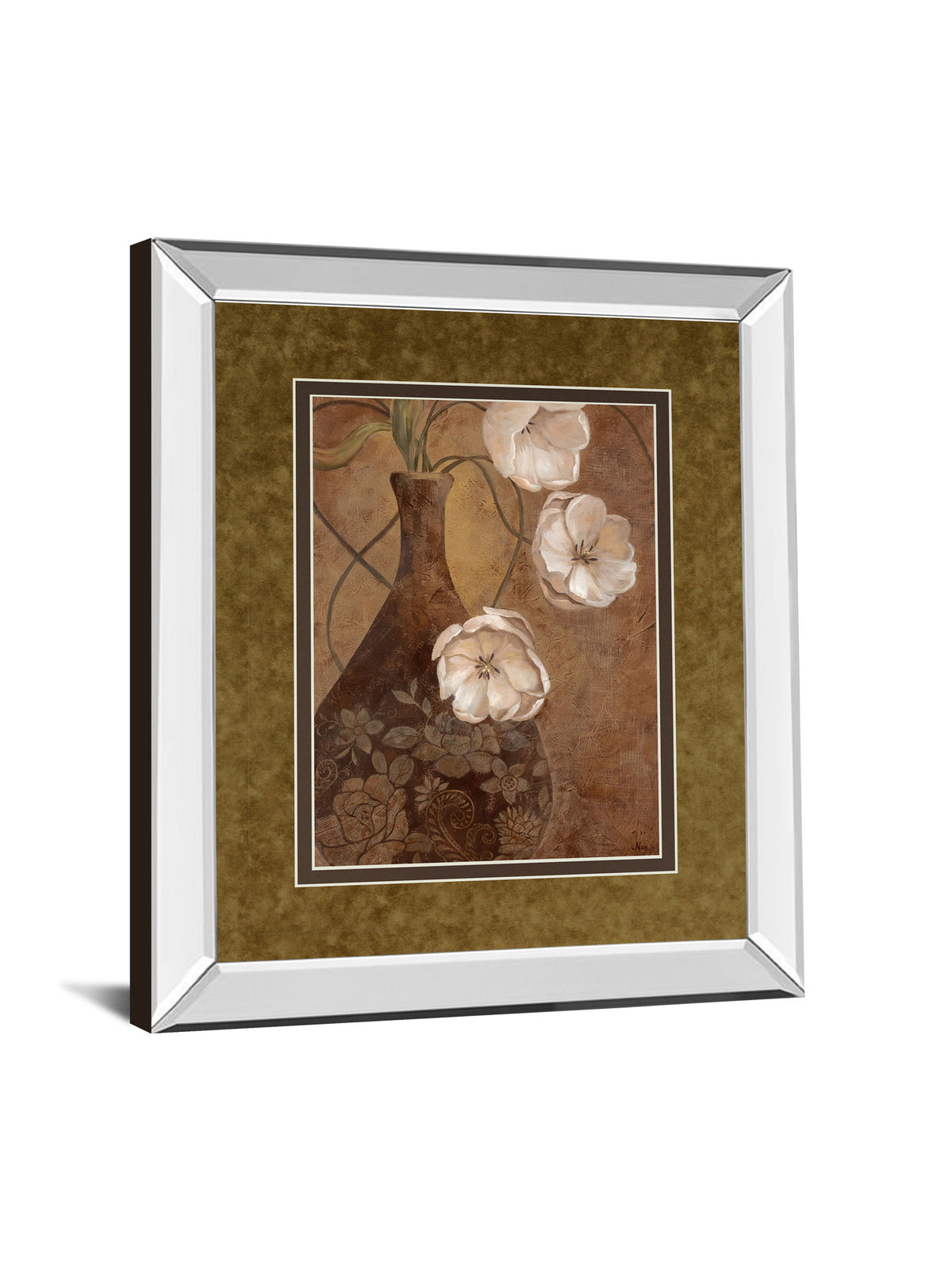 Flores En Umber I By Nan - Mirror Framed Print Wall Art - Light Brown