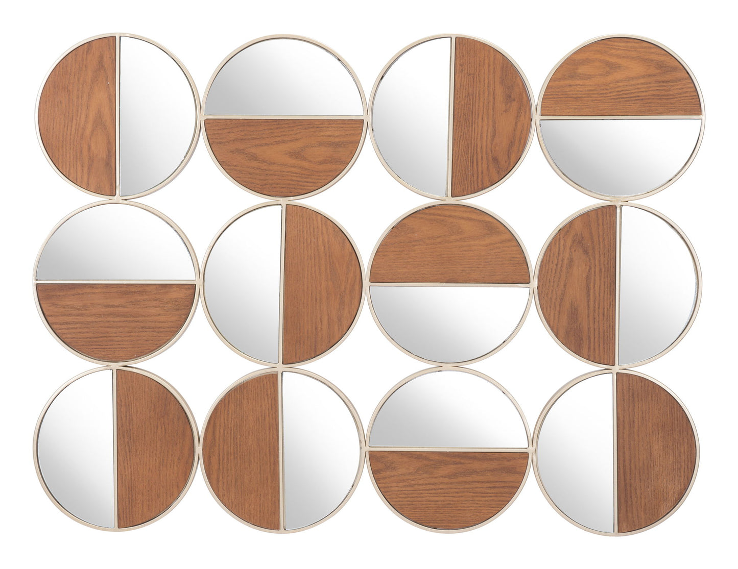 Cycle - Round Mirror - Gold / Walnut