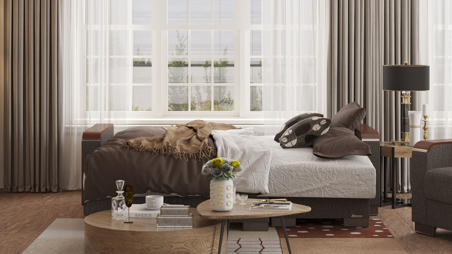 Ottomanson Armada X - Upholstered Convertible Wood Trimmed Chaise Lounge With Storage - Gray Chenille