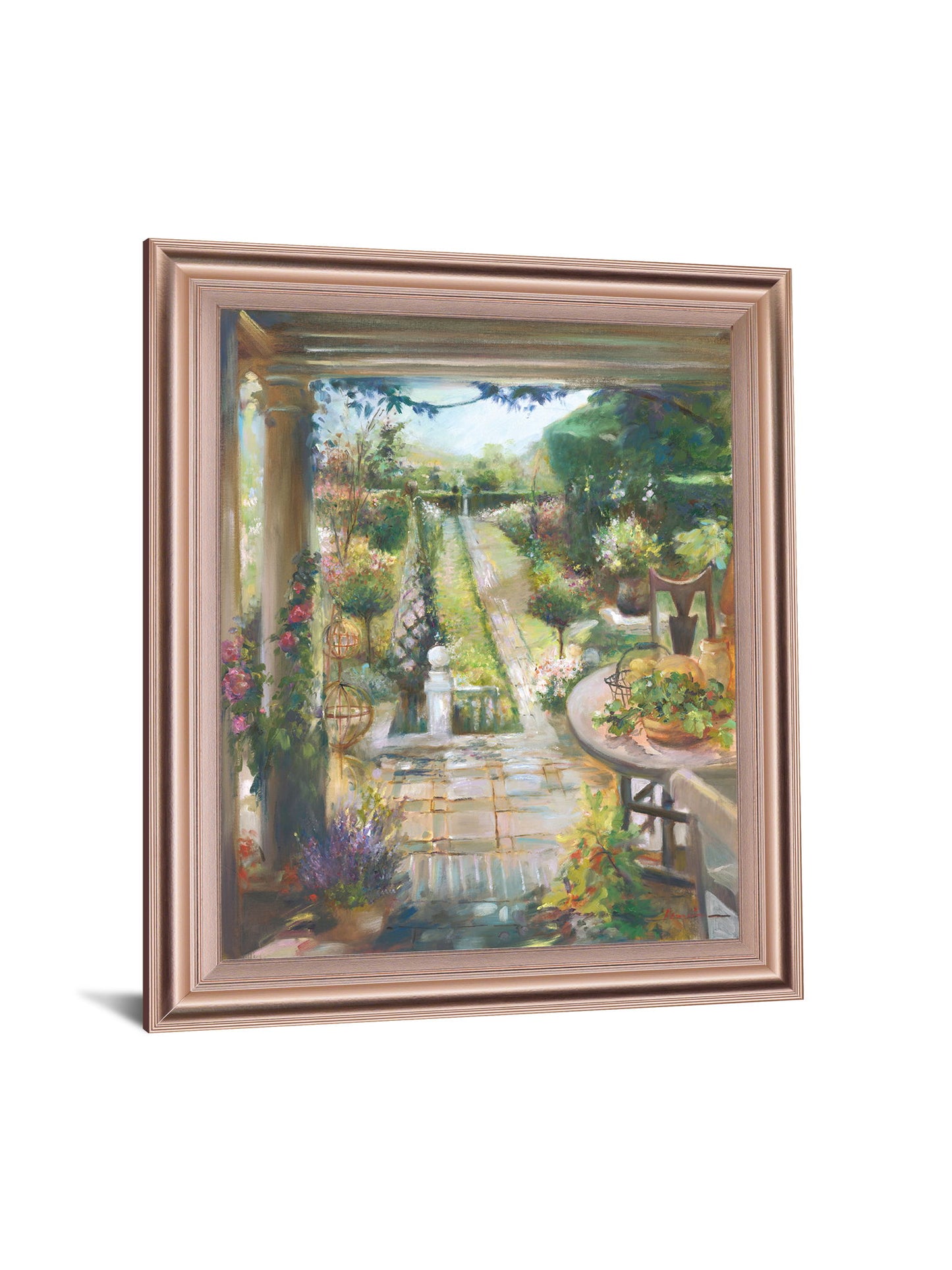 Sunlit Garden Retreat - 34" x 28" Framed Wall Art - Green