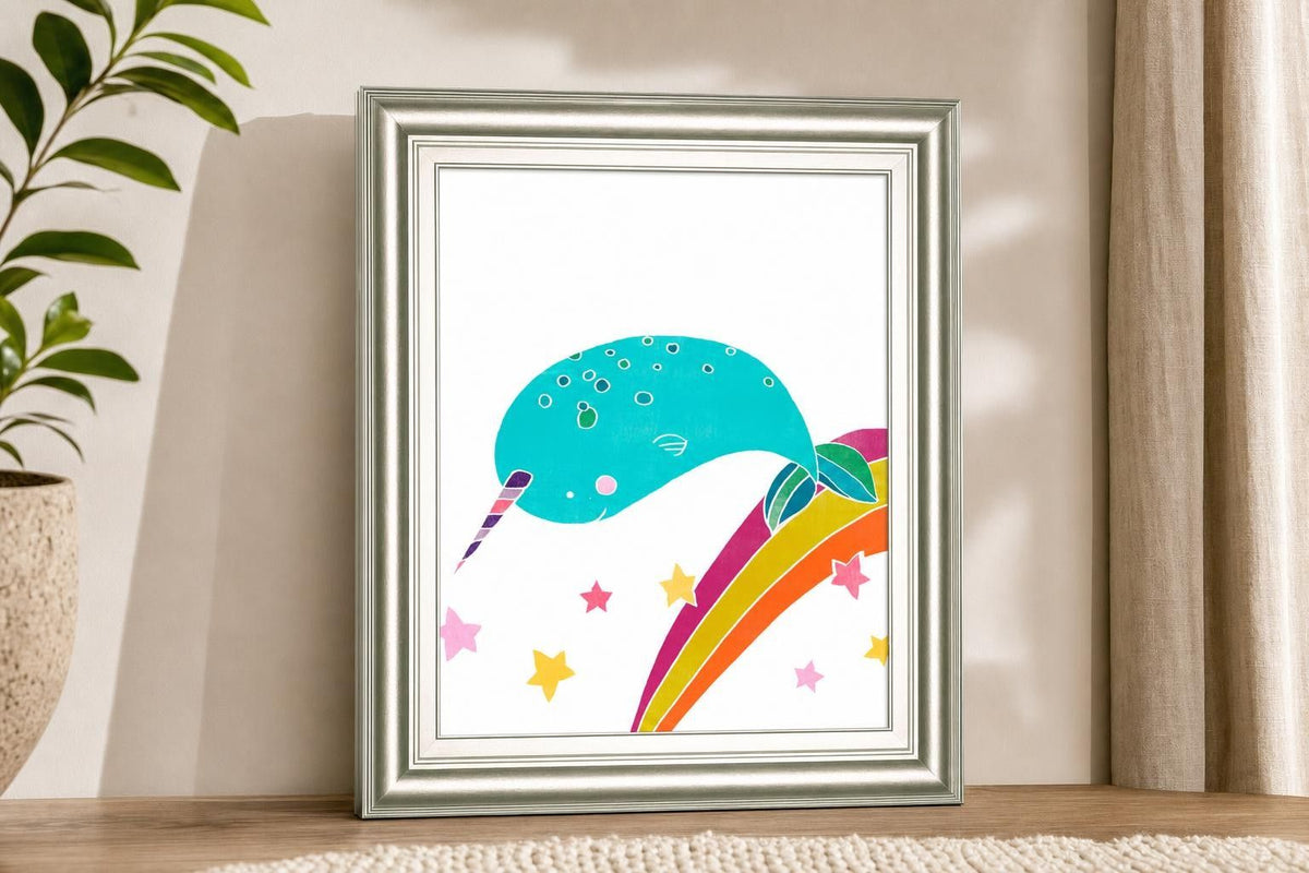 22x26 Happy Narwals II By June Erica Vess - Light Blue