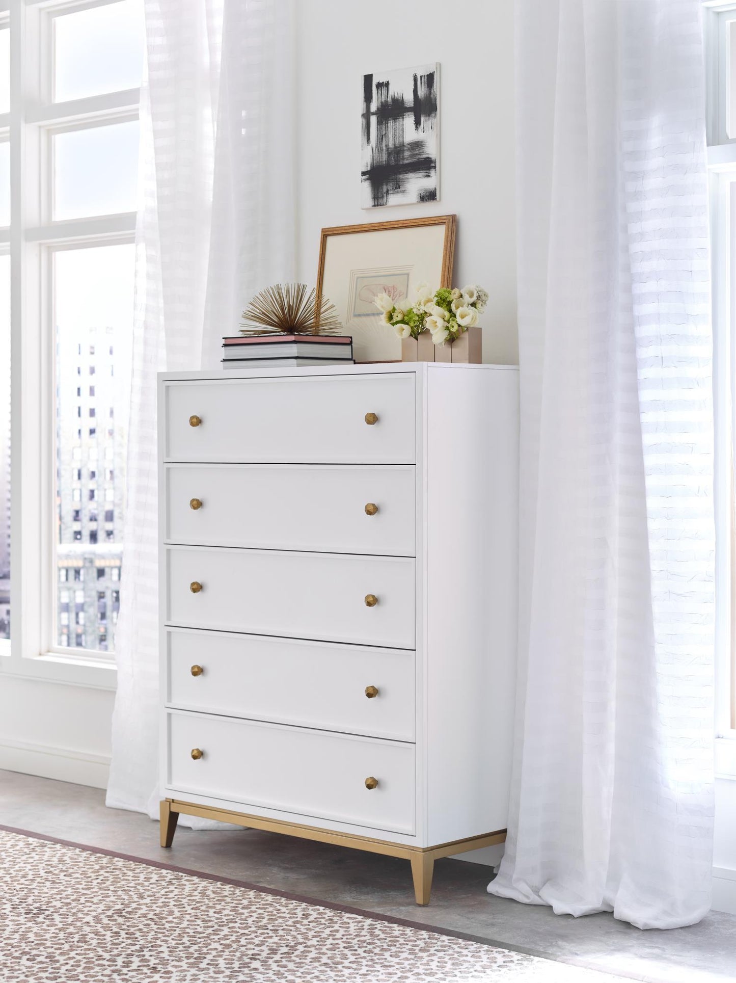 Chelsea - Drawer Chest - White With Gold Accents