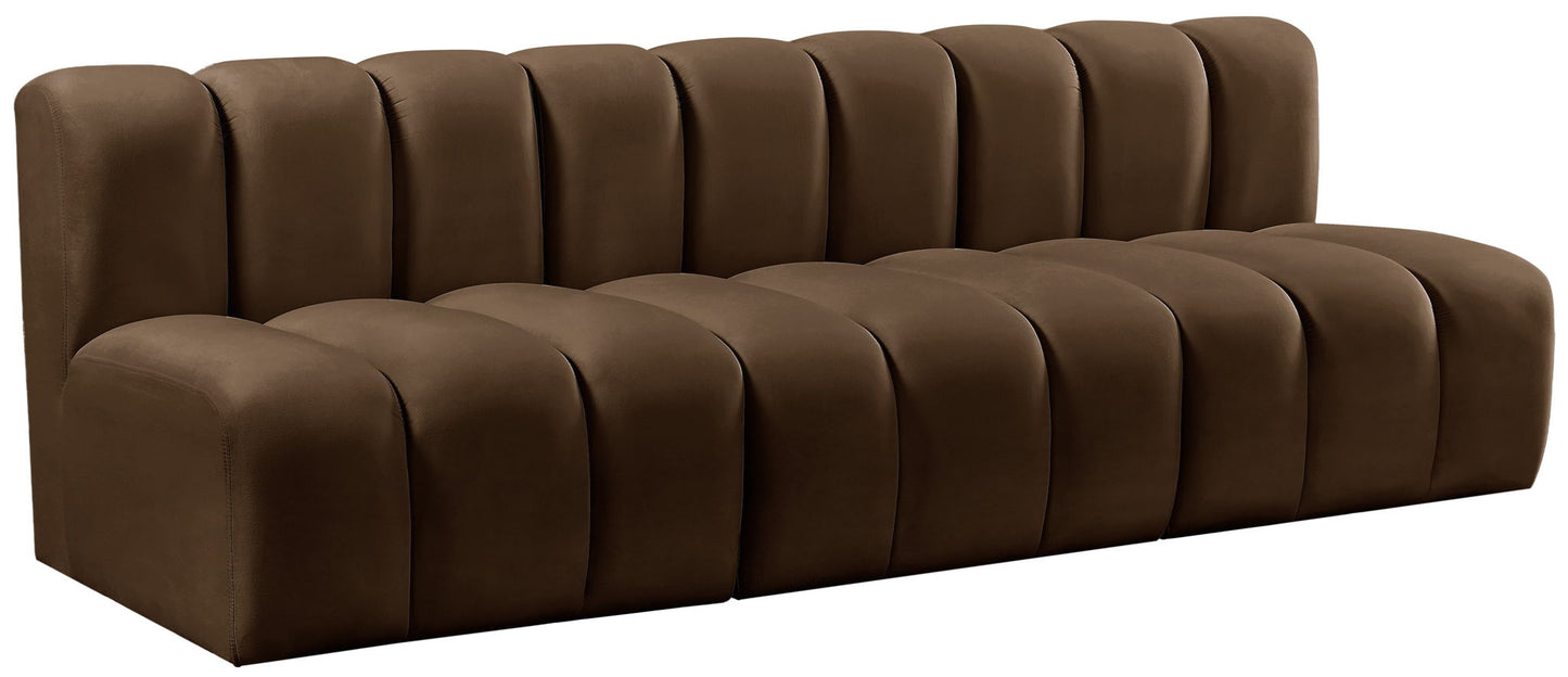 Arc - Velvet 4 Piece Modular Straight Sofa - Brown