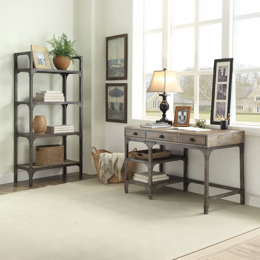 Gorden - Writing Desk - Weathered Oak & Antique Silver