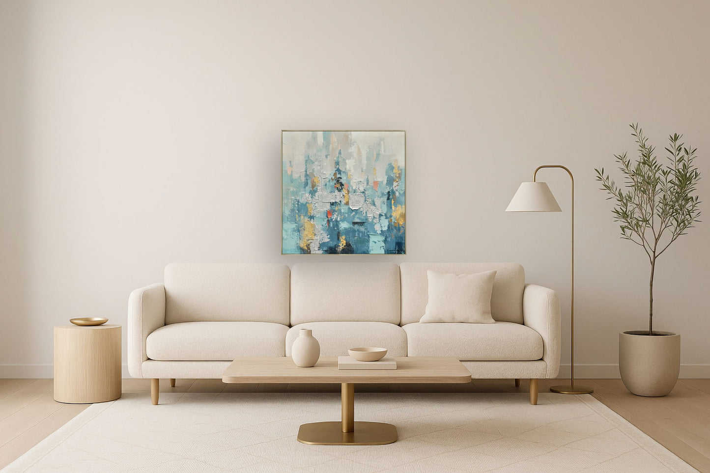 Icy Skyline Dream - 35" x 35" Framed Wall Art - Beige