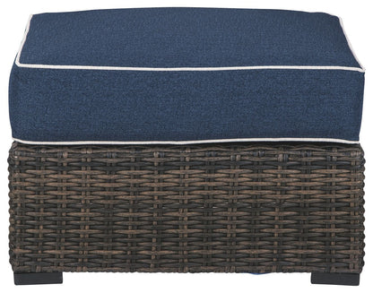 Grasson - Brown / Blue - Ottoman With Cushion