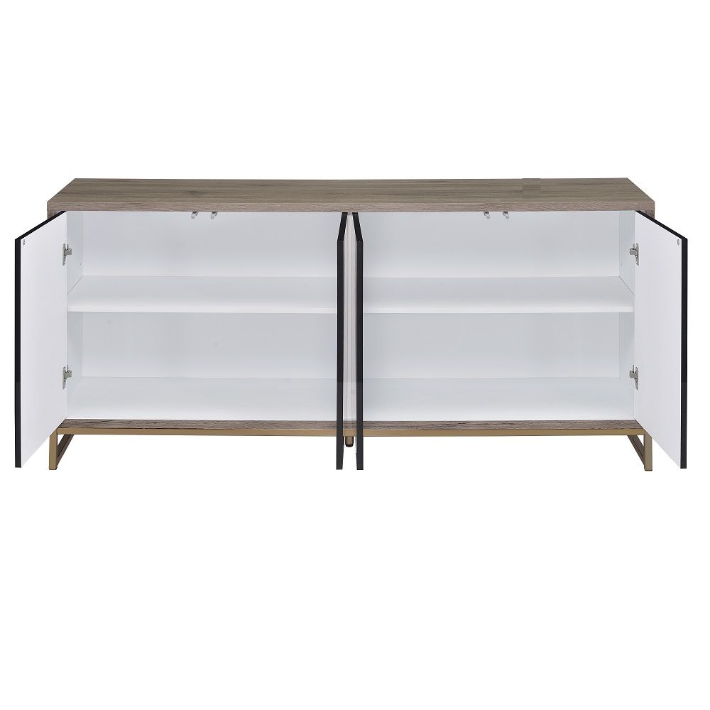 Payo - Console Cabinet - Black Marble Print Oak & Champagne