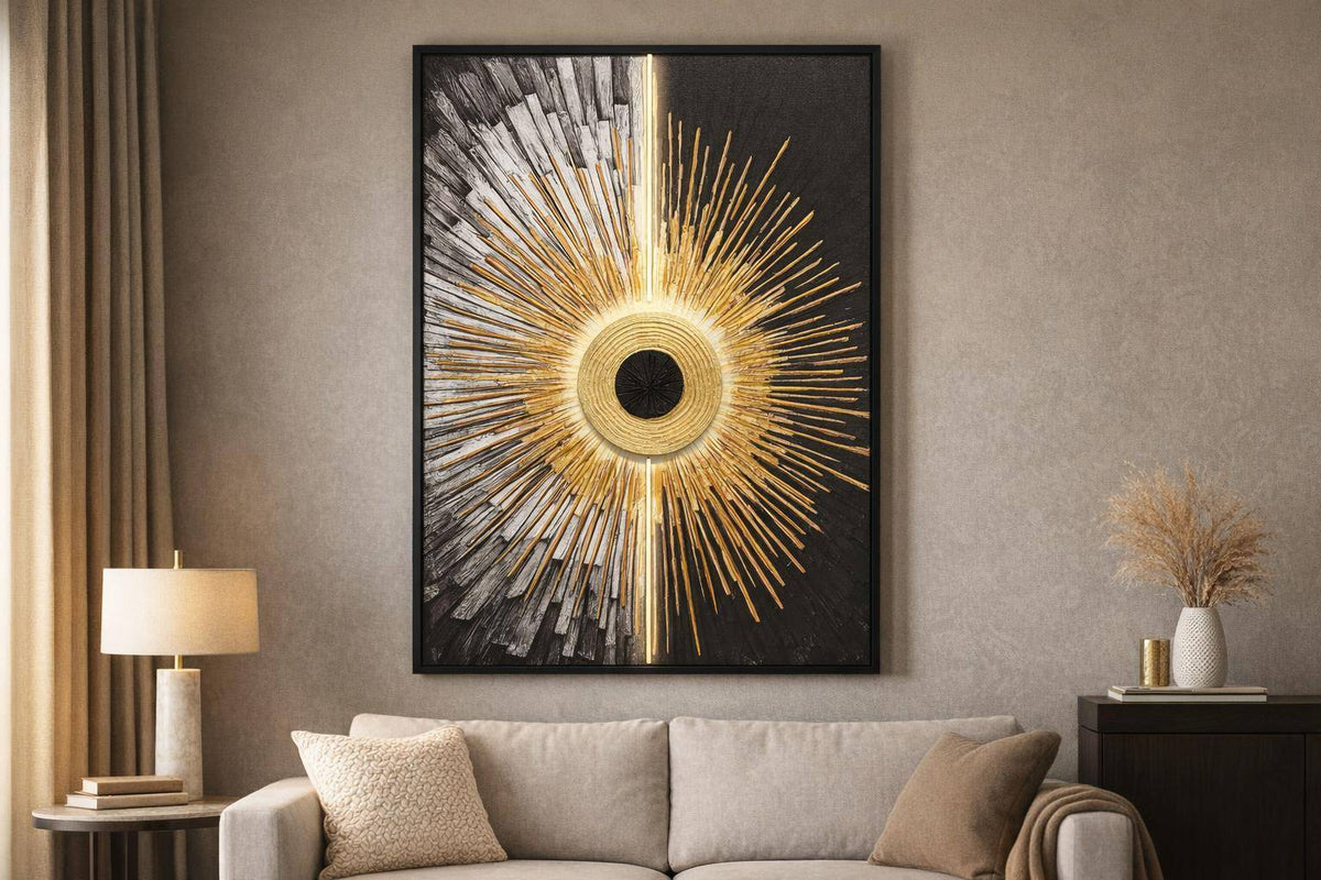Solar Divide I Hand-Embellished LED Canvas In Frame - Black / White