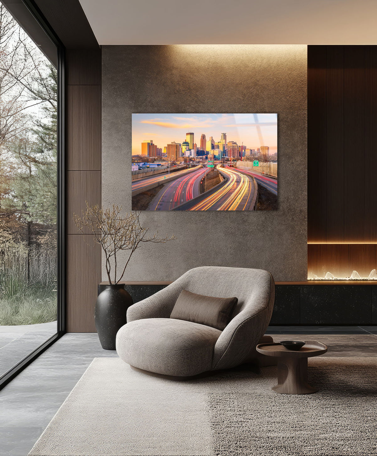 Minneapolis Neon Highways Tempered Glass With Foil - Gold / Gray
