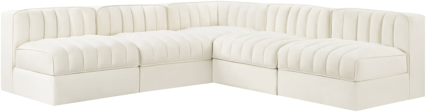 Rummi - Armless Velvet Performance Fabric Upholstered 5 Piece Modular Sectional