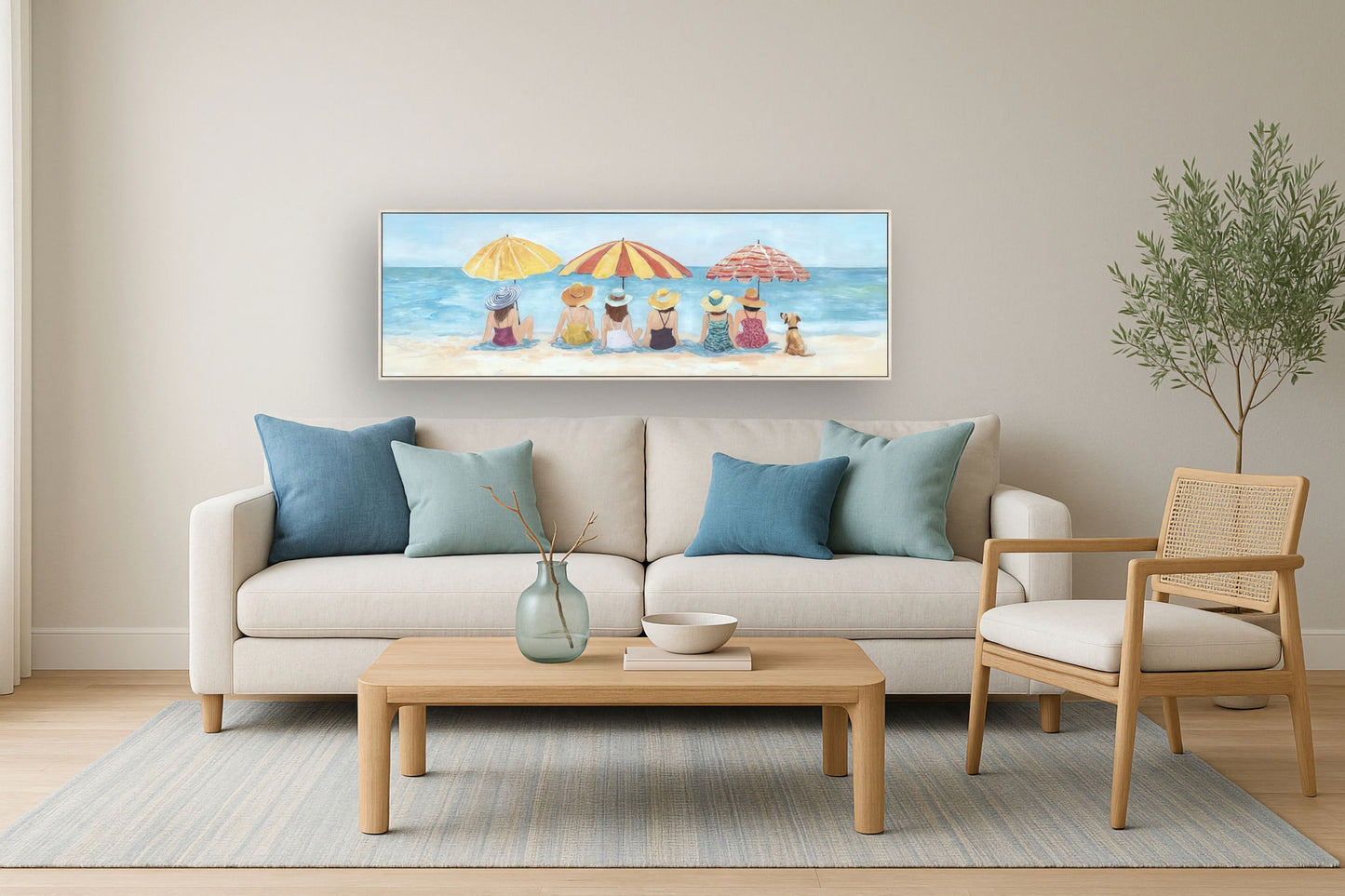 Seaside Sunhats Gathering - 20" x 60" Framed Wall Art