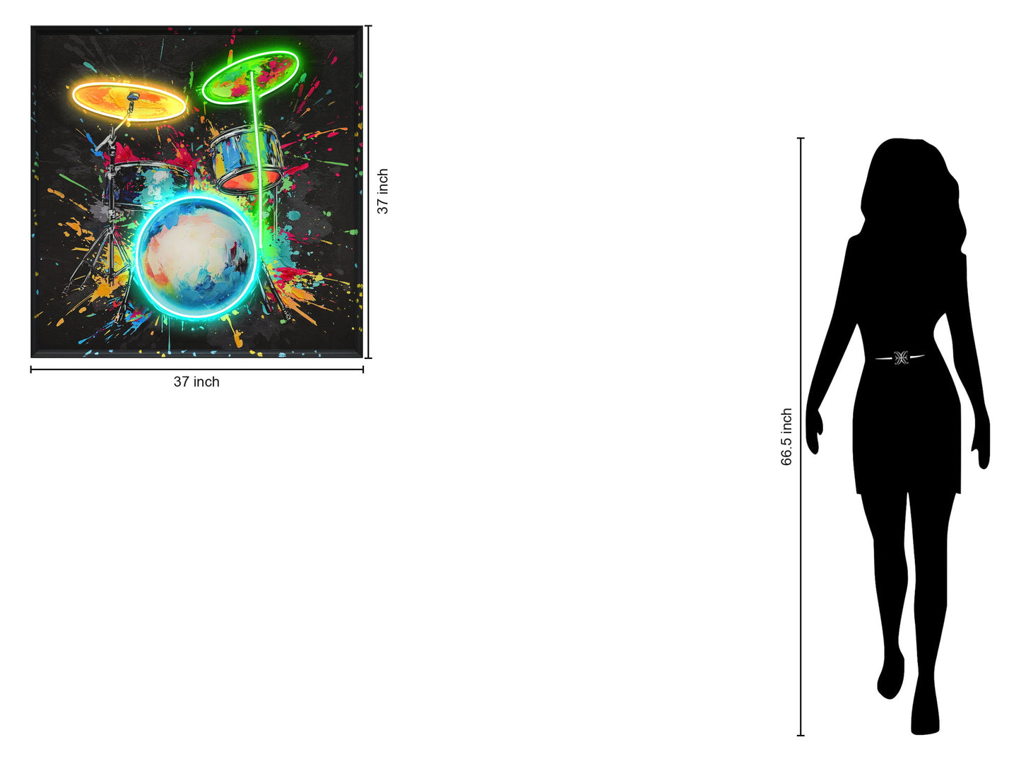 Neon Spectrum Drums - 37" x 37" Framed Wall Art