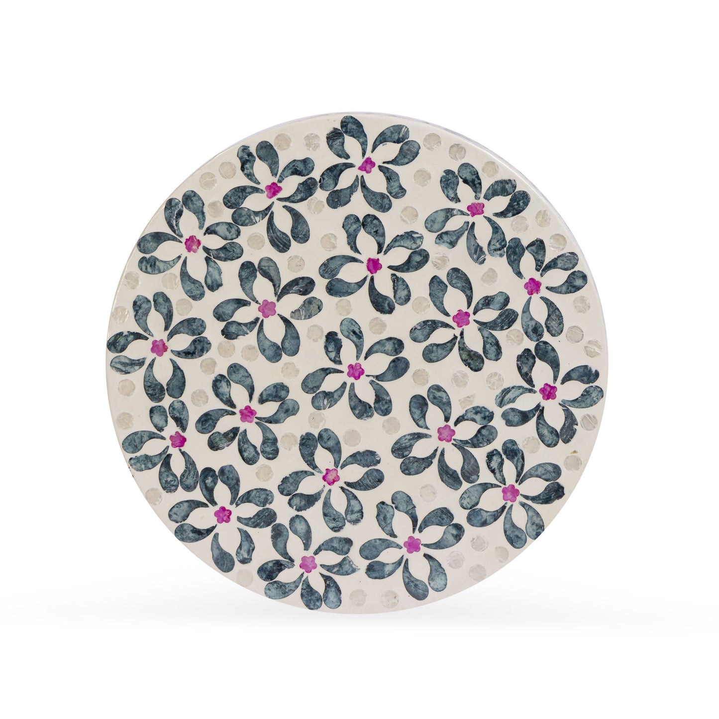 Lorna - Capiz Shell Motif Stool - Aqua Floral