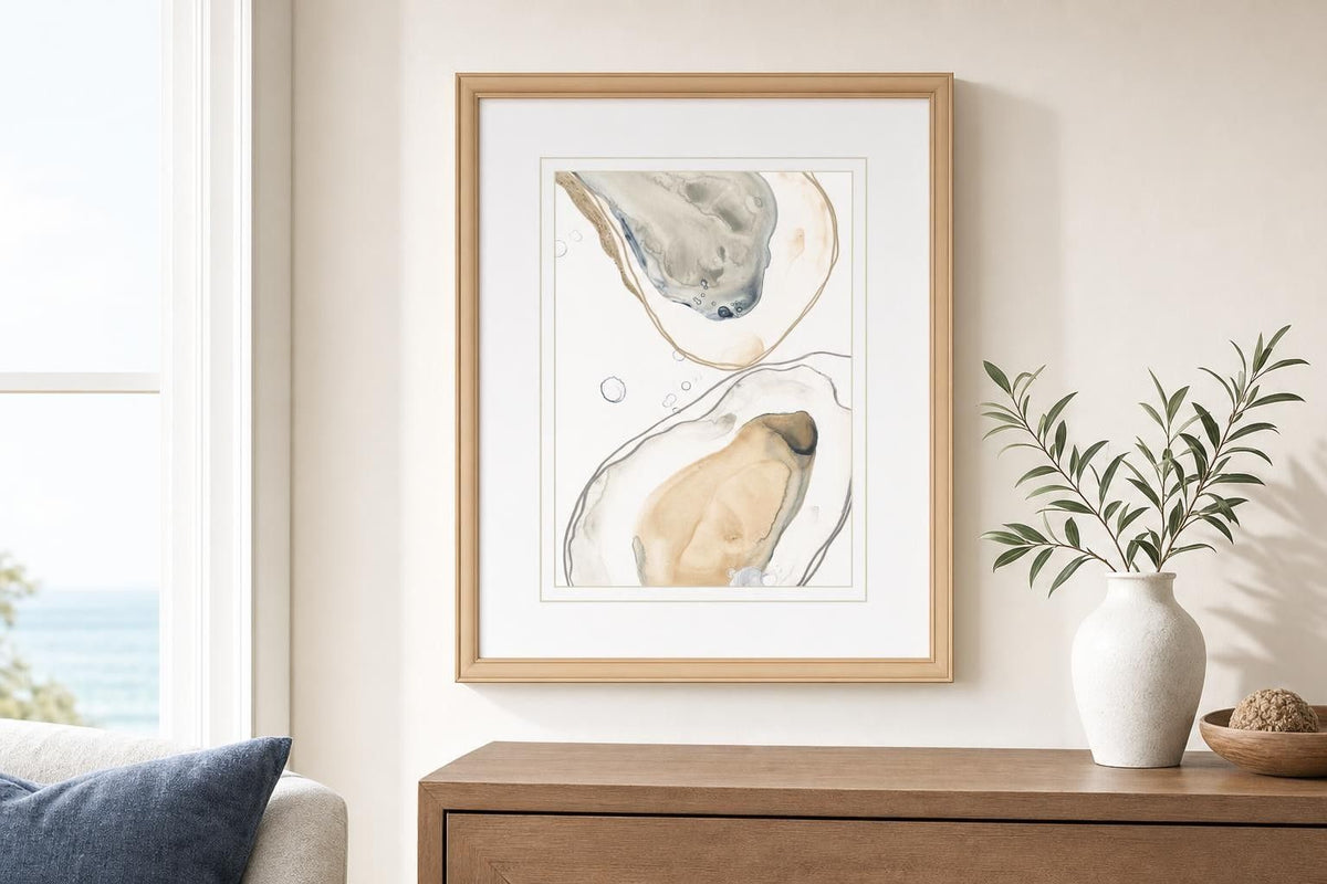 34x40 Ocean Oysters IV By June Erica Vess - Beige