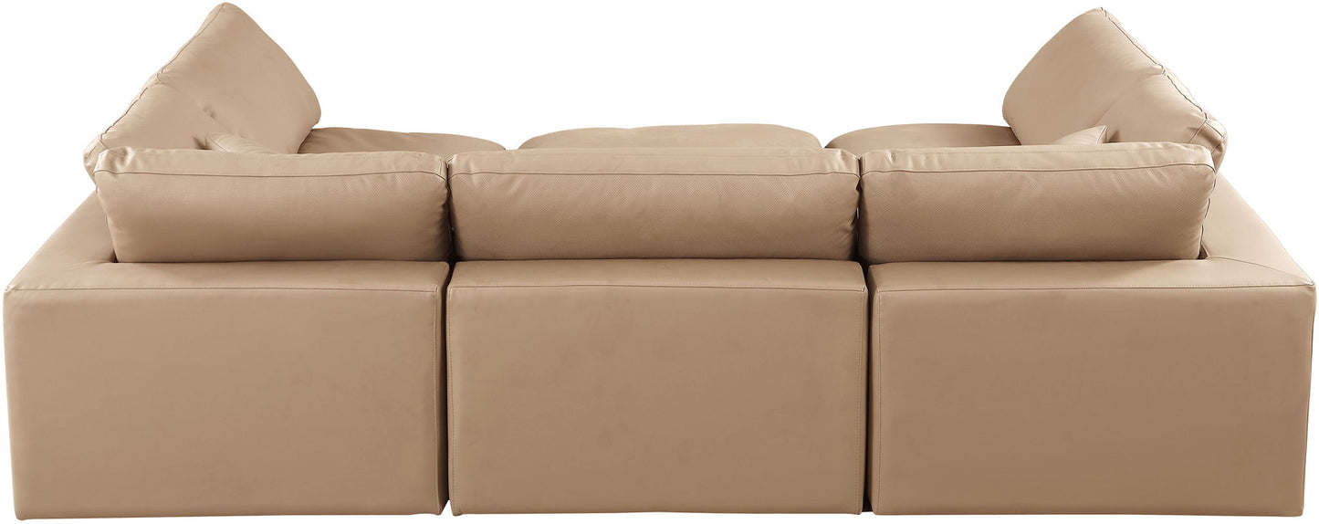 Comfy - 6 Piece Faux Leather Sectional - Tan