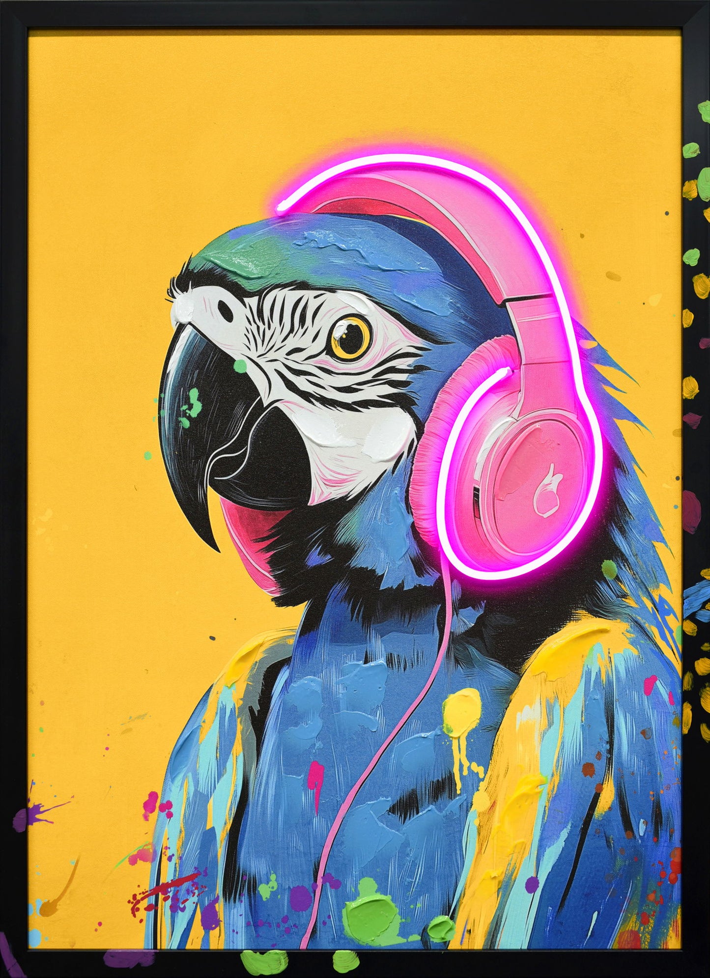 Neon Beats Macaw - 21" x 29" Framed Wall Art