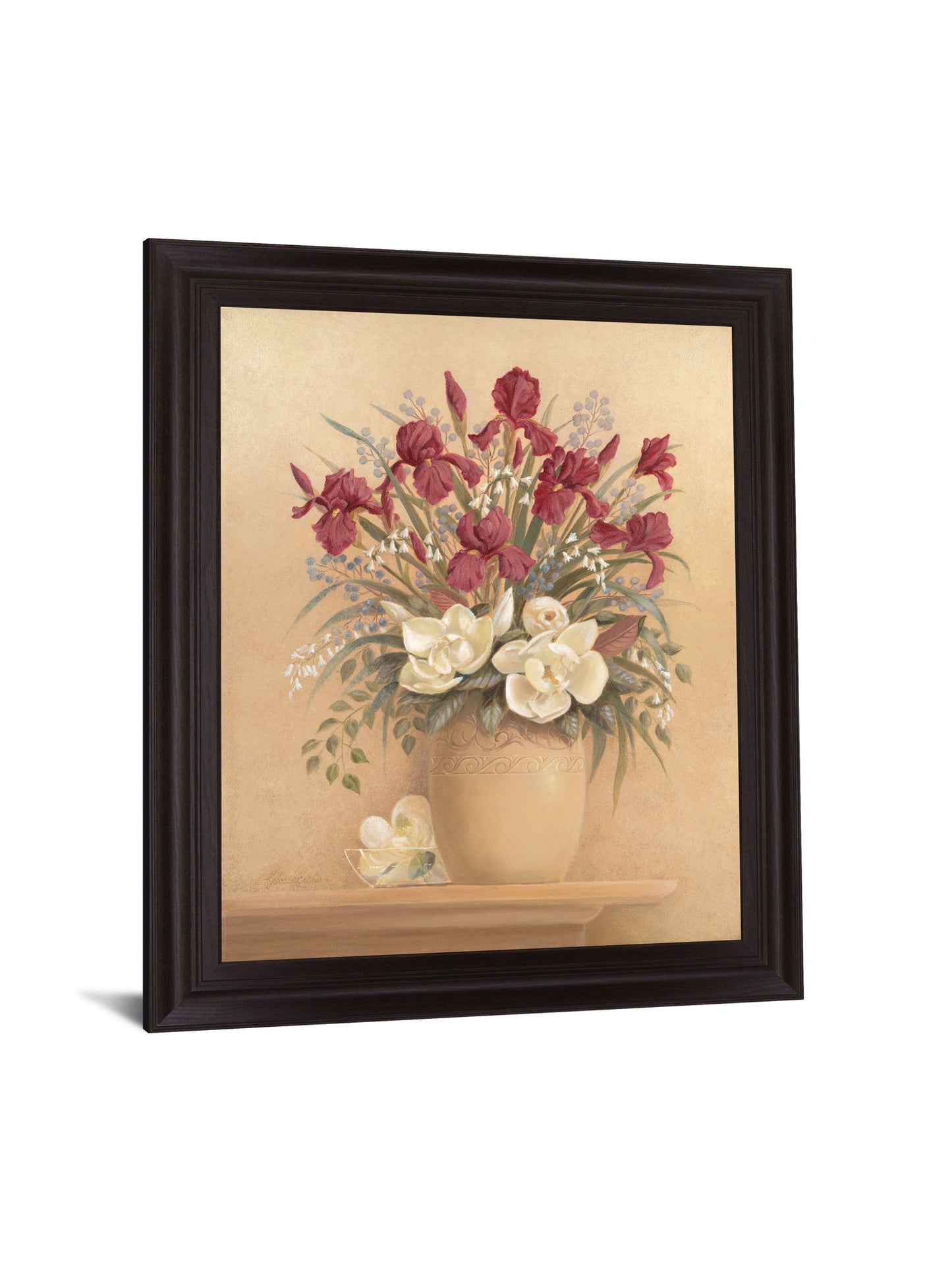 Burgundy Blossom Harmony - 28" x 34" Framed Wall Art - Beige