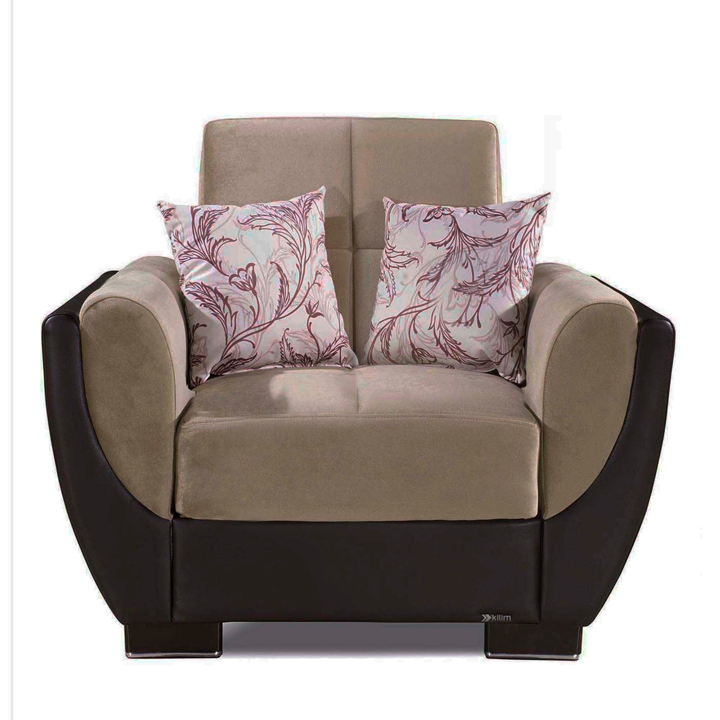 Ottomanson Armada Air - Upholstered Convertible Armchair With Storage - Beige/Brown PU Chenille