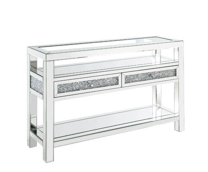 Noralie - Accent Table With Glass Top - Mirrored & Faux Diamonds - 32"