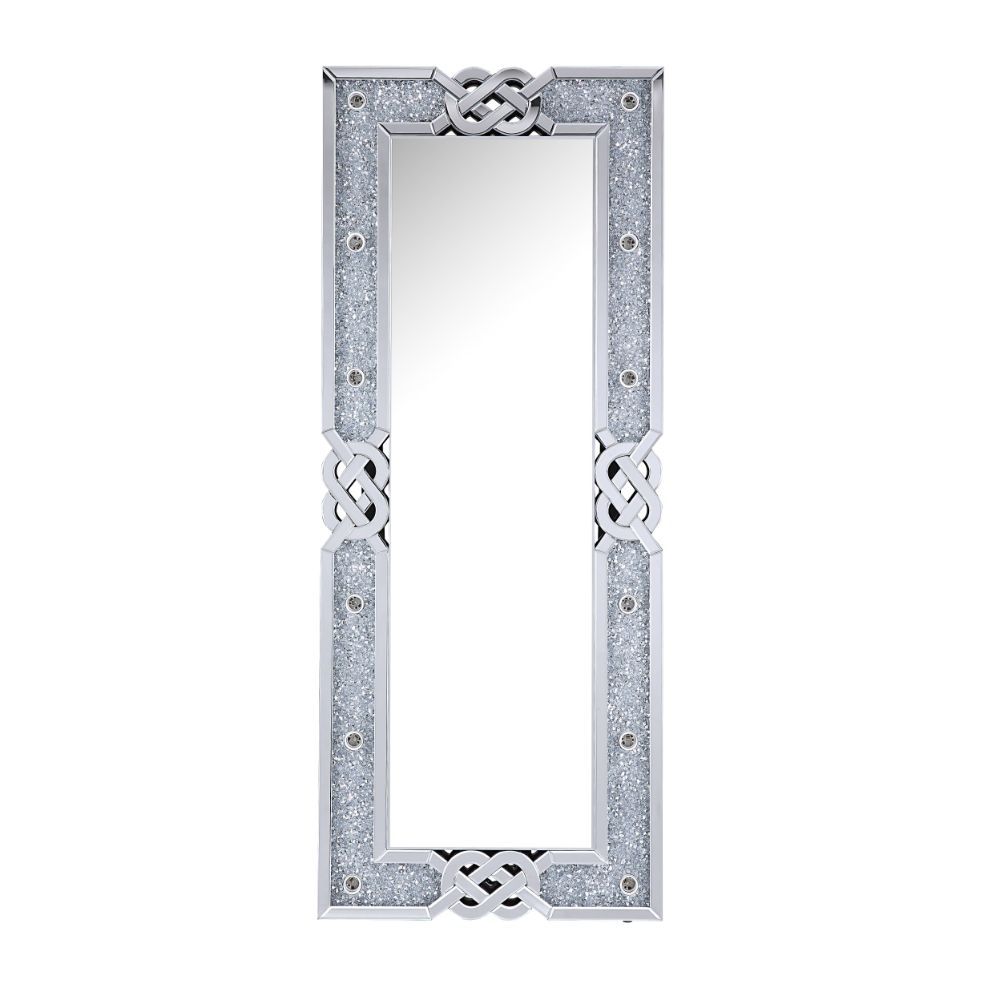 Noralie - 63" Rectangular Floor Mirror With Faux Diamonds - Mirrored