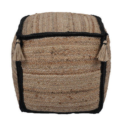 Briana - Braided Pouf - Black / Natural