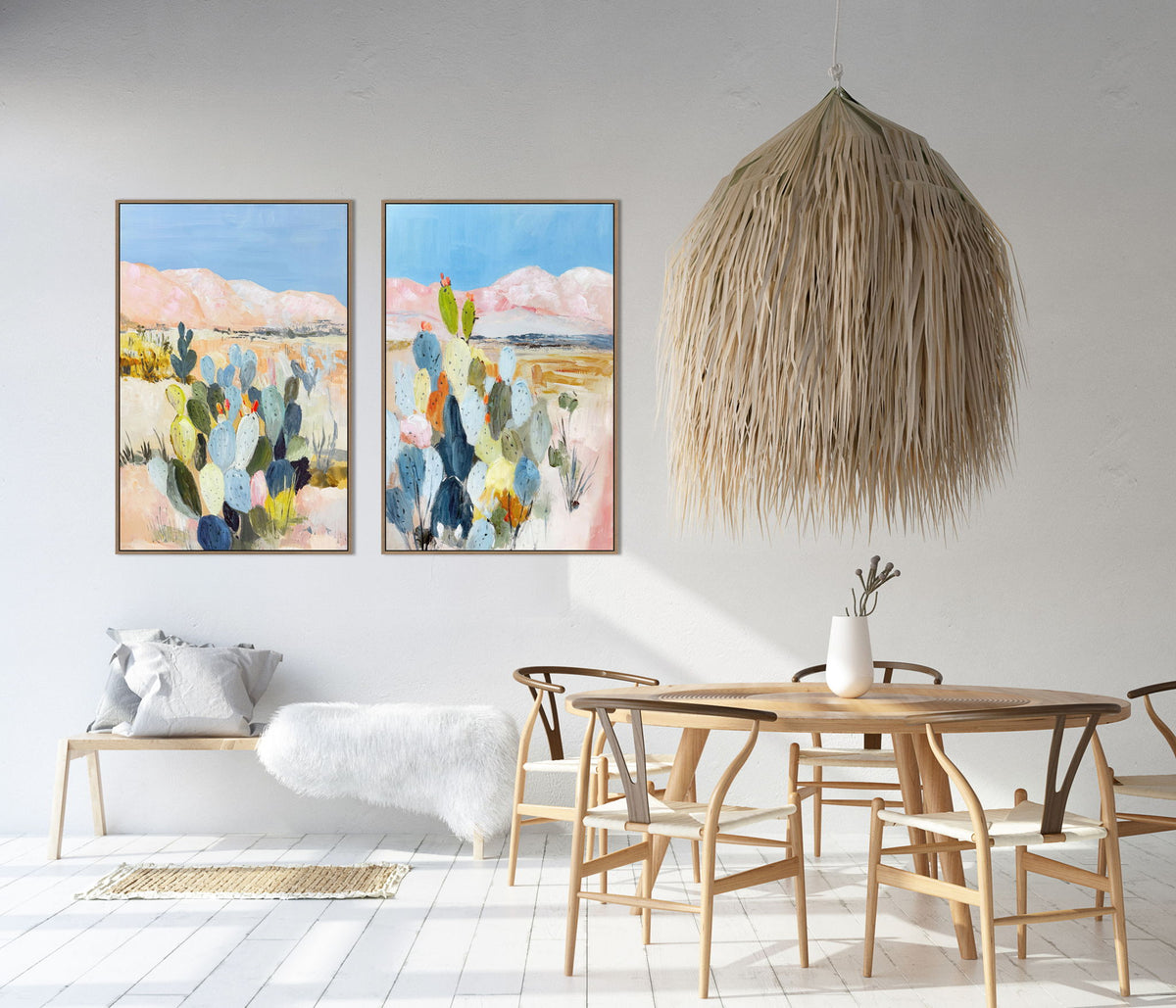 Desert Blush I Hand-Embellished Canvas In Frame - Natural / Pink