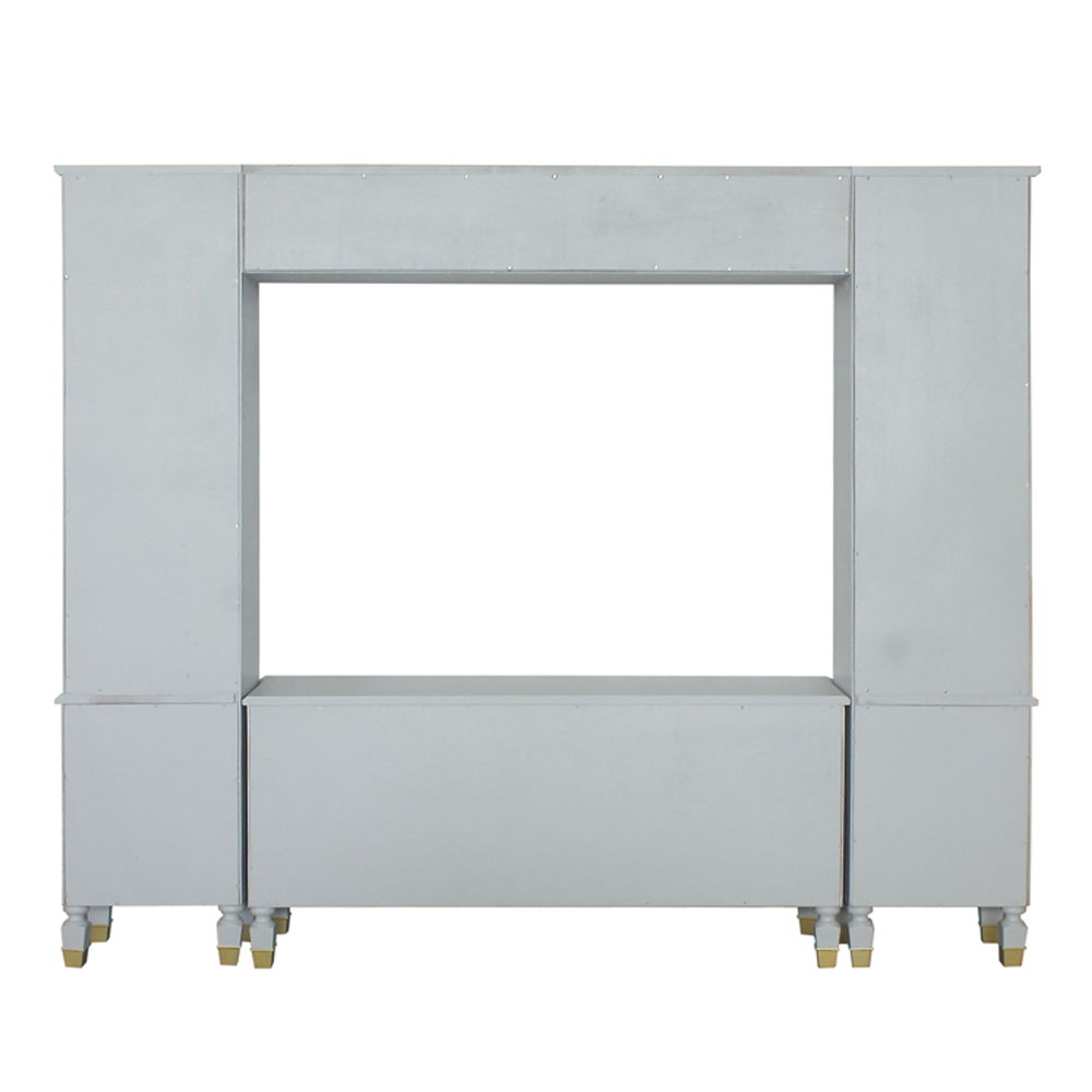House Marchese - Entertainment Center - Gold Trim & Pearl Gray