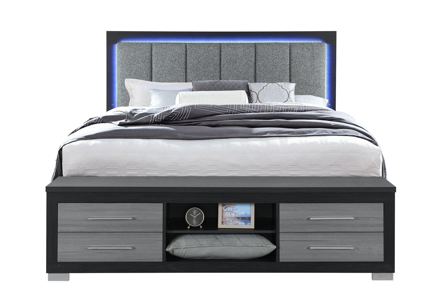 Emma - King Bed With LED And USB - Black / Gray