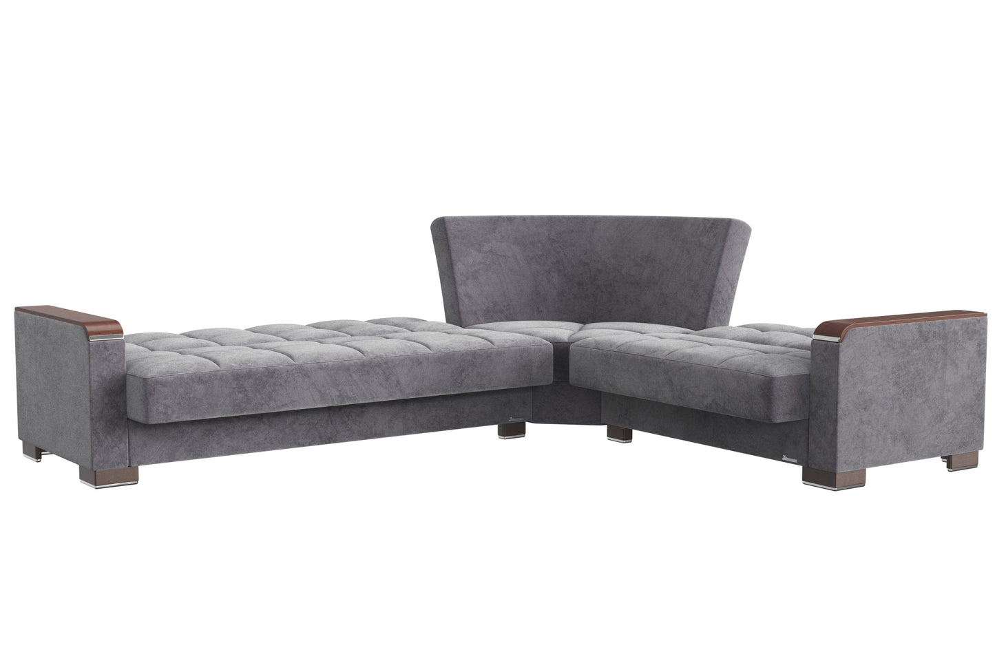 Ottomanson Armada X - Upholstered Convertible Wood Trimmed Sectional With Storage - Microfiber