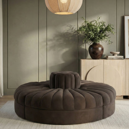 Rummi - Round Velvet Performance Fabric Upholstered 4 Piece Modular Sofa