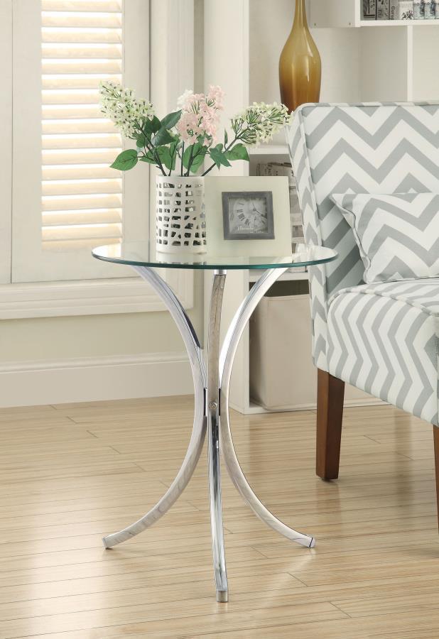 Eloise - Round Glass Top Accent Side Table - Chrome