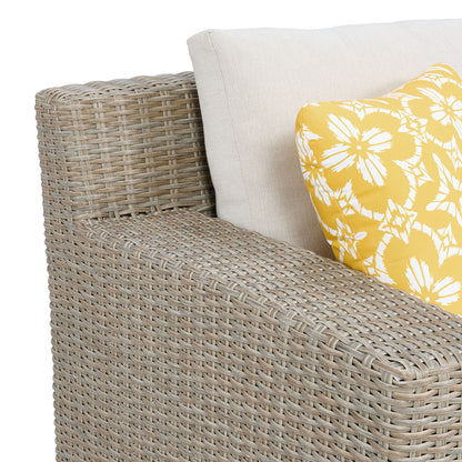 Ollie - Sofa With 2 Yellow Pillows - Tan And Olefin White Cream