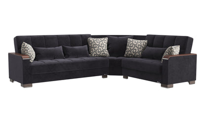 Ottomanson Armada X - Upholstered Convertible Wood Trimmed Sectional With Storage - Microfiber