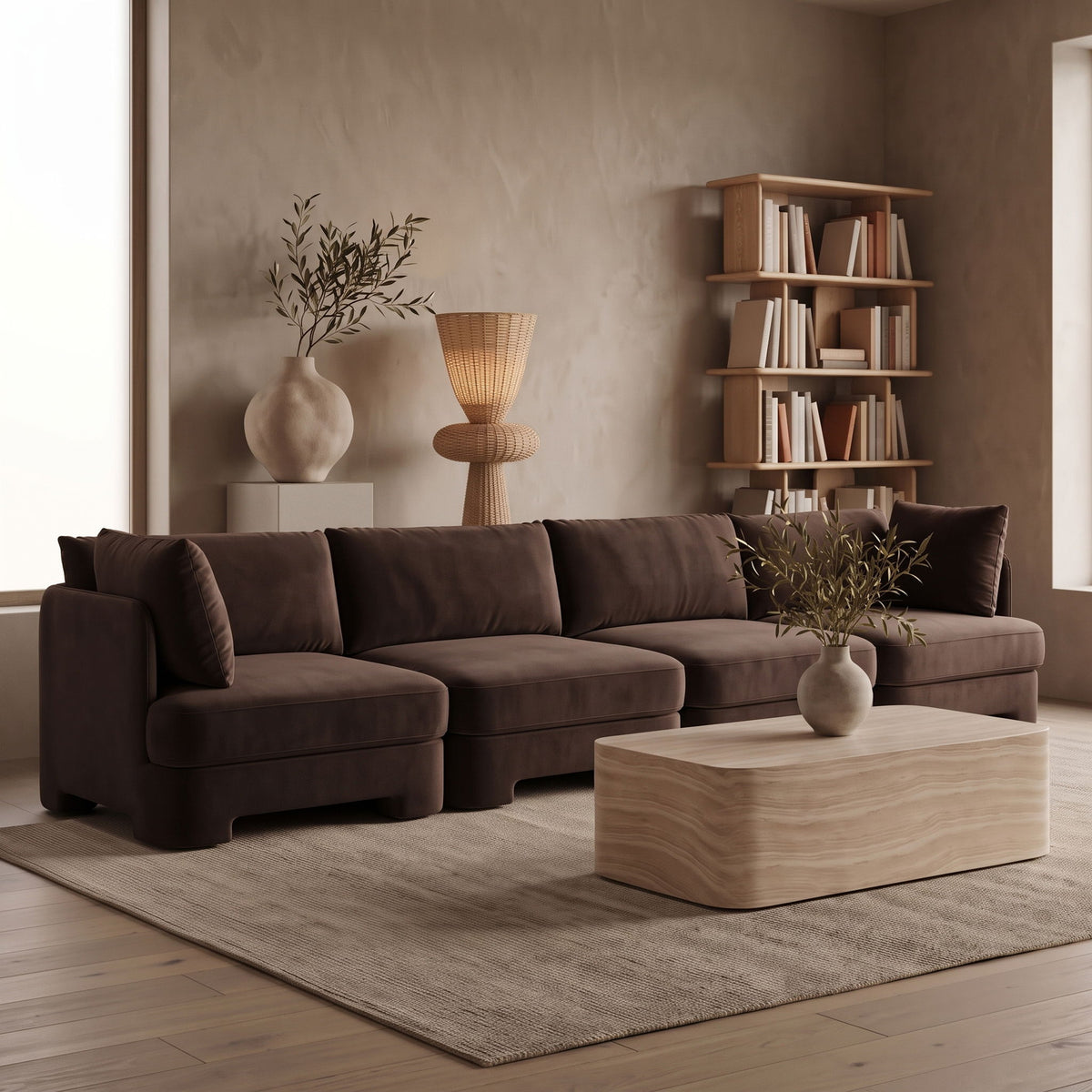 Hammond - Velvet Performance Fabric Upholstered 4 Piece Sofa