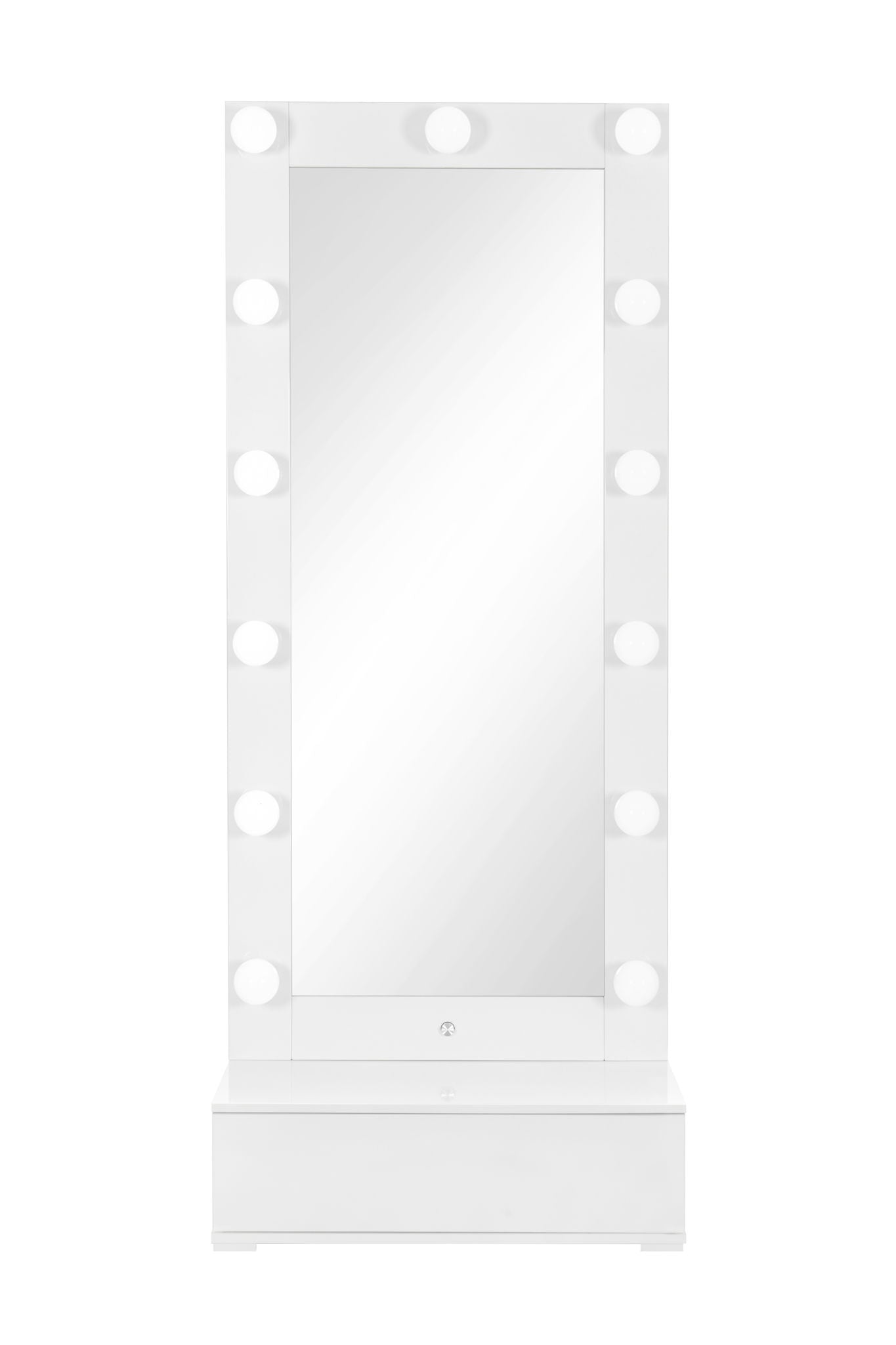 Ella - Narrow Tall Mirror With Drawer And Speakers - White